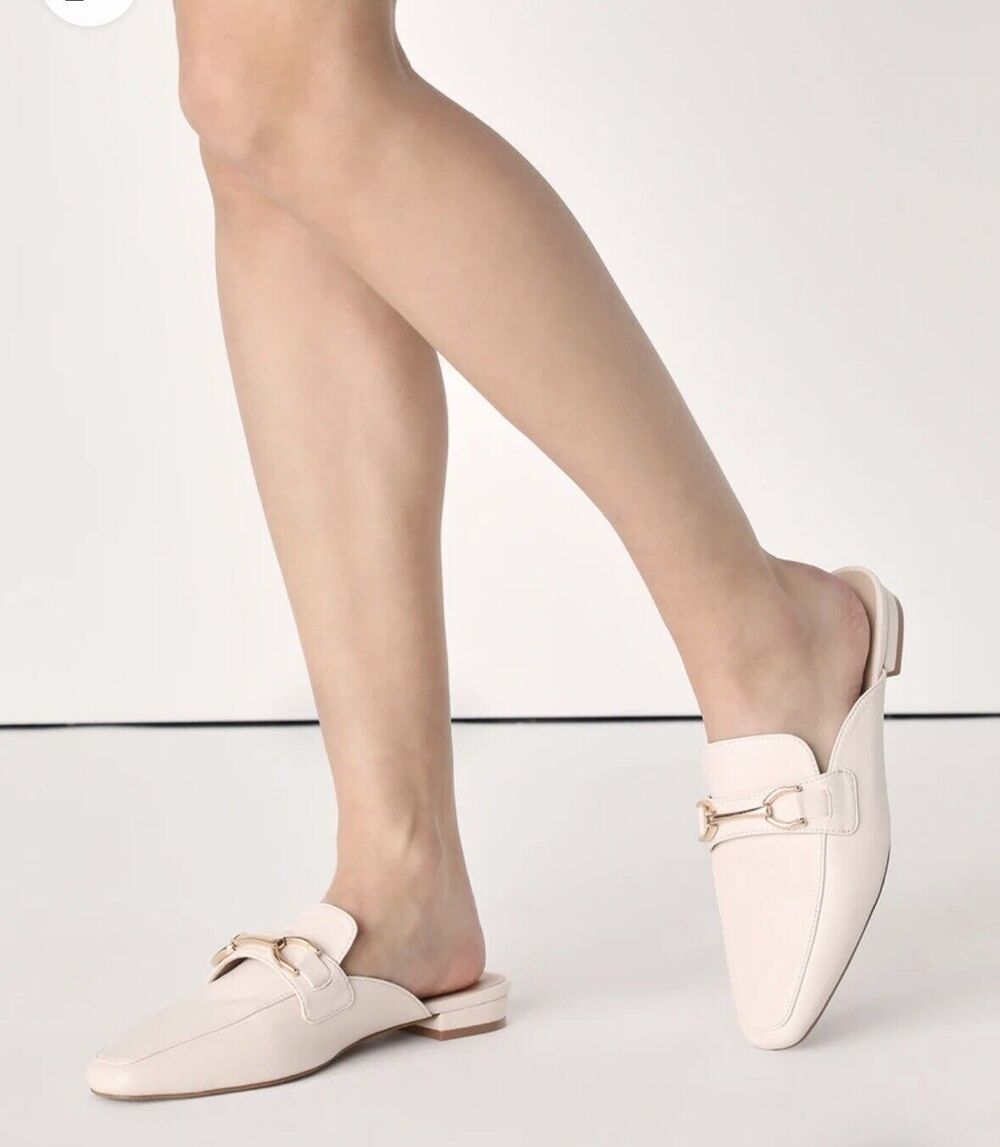 Lulu's Wilsa Womenโs Nude Slide-On Loafers Sizeโ 10 Faux Leather Square Toe Gold